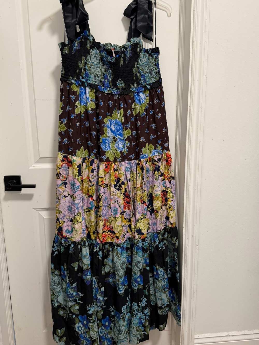 Free People Black Multicolor Floral Tiered Maxi Dress